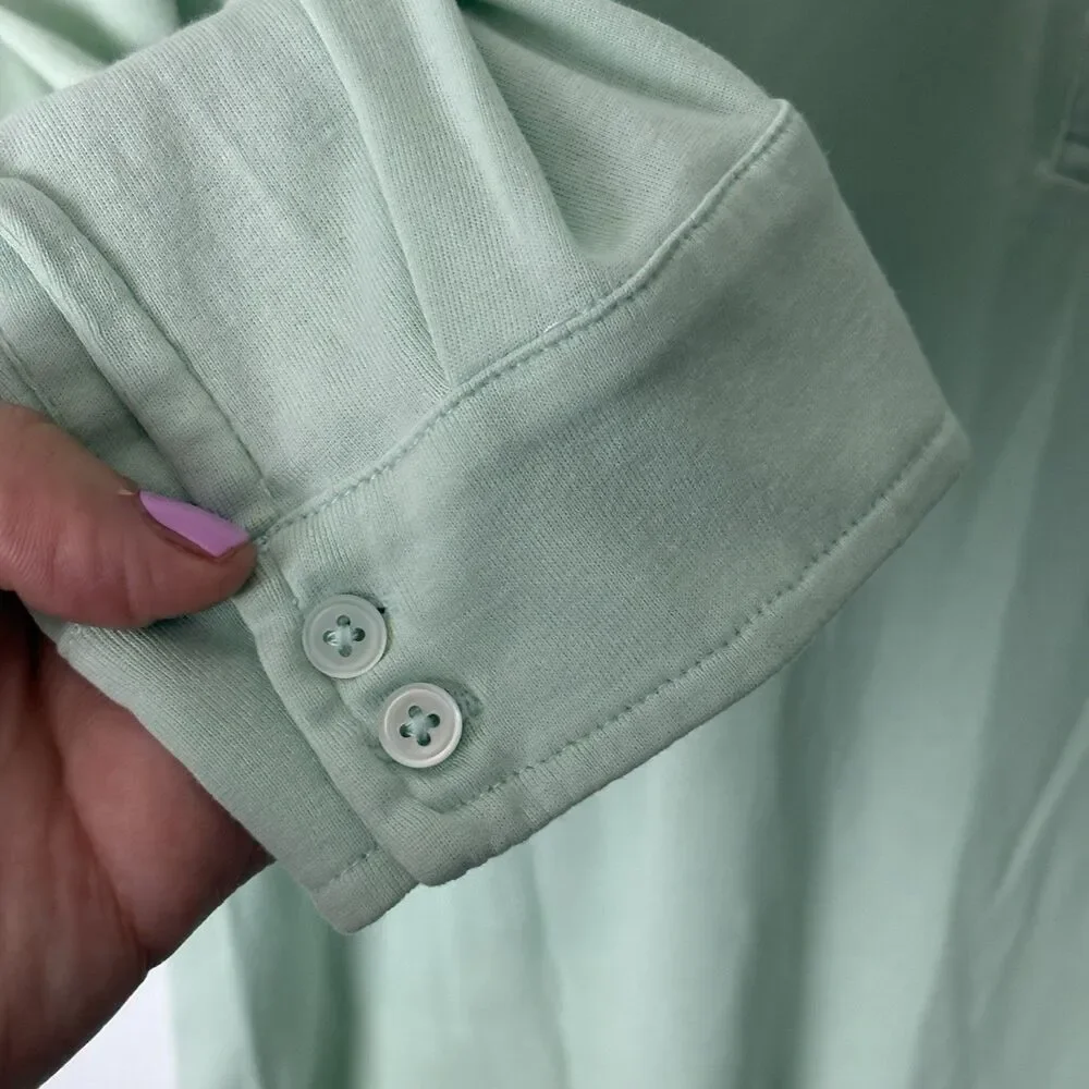 J. Crew Women’s Long Sleeve Polo Perfect Fit Mint Green Large Classic Preppy